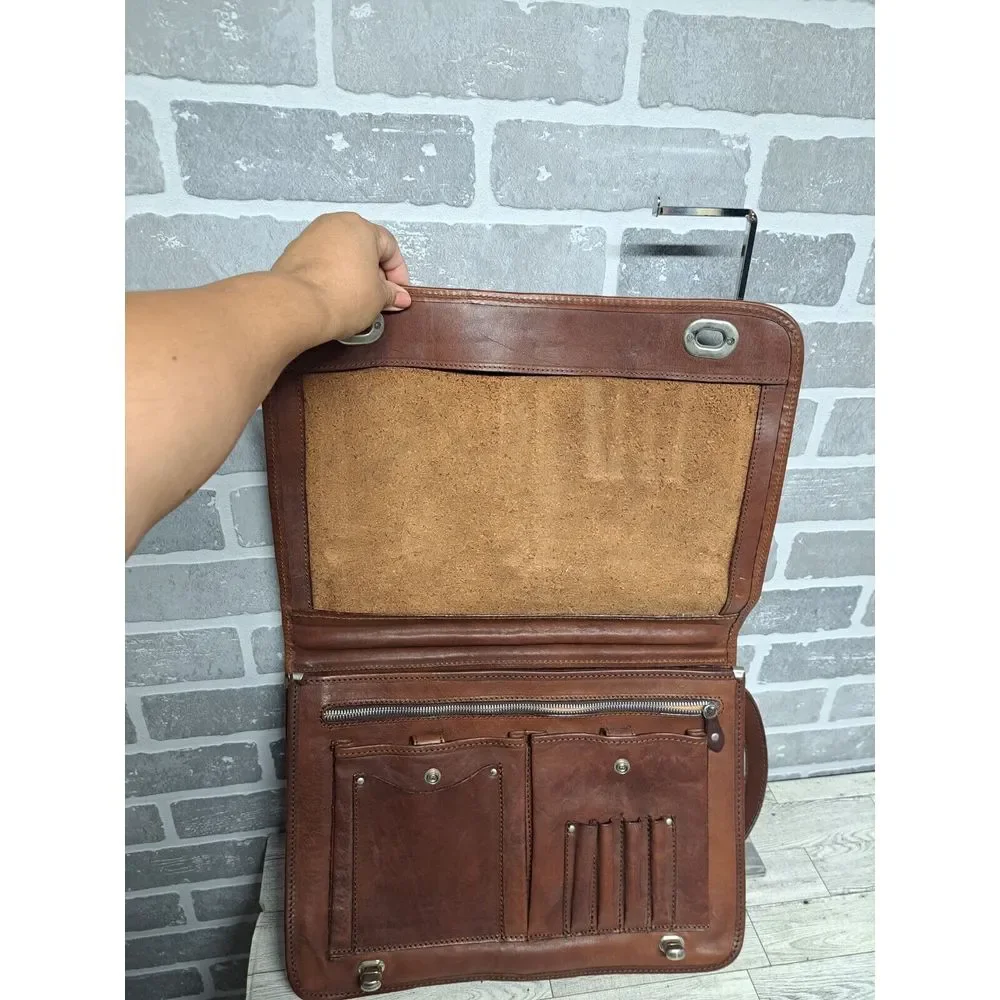 I Medici Italian Leather 2-Way Briefcase Shoulder Bag Medium Brown Made in Italy